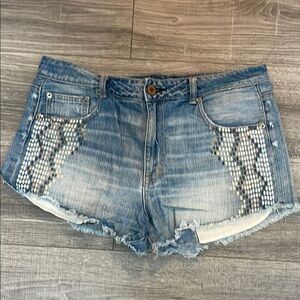 Denim Blue Women's Shorts with Silver Accents